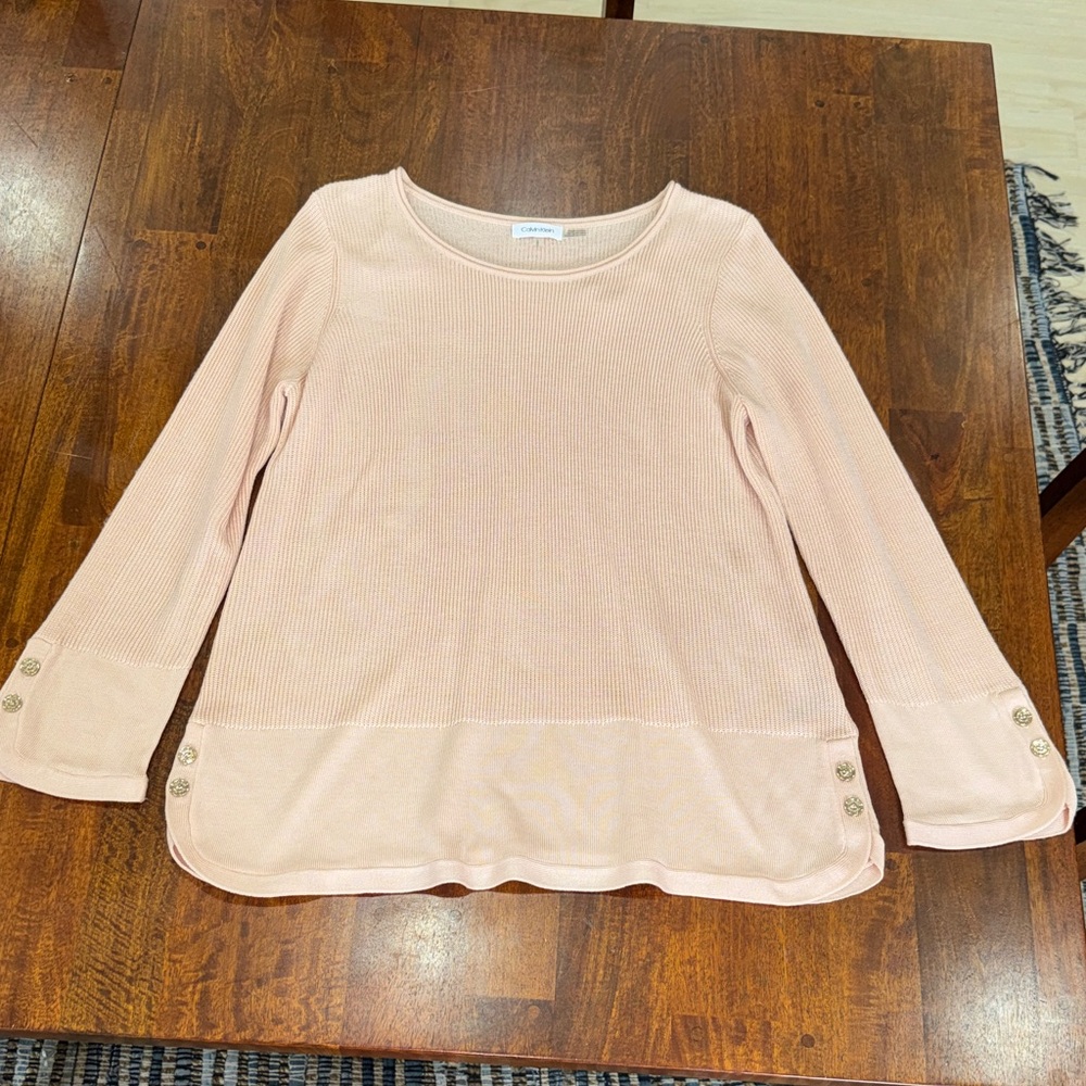Calvin Klein Peach Super Soft Sweater with Gold Button Detail